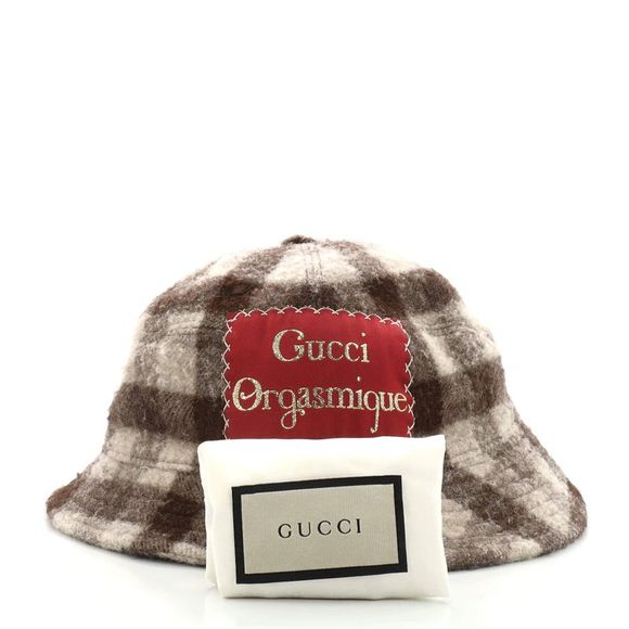 Gucci Embroidered Patch Bucket Hat Wool Large Brown, Multicolor - Picture 2 of 7